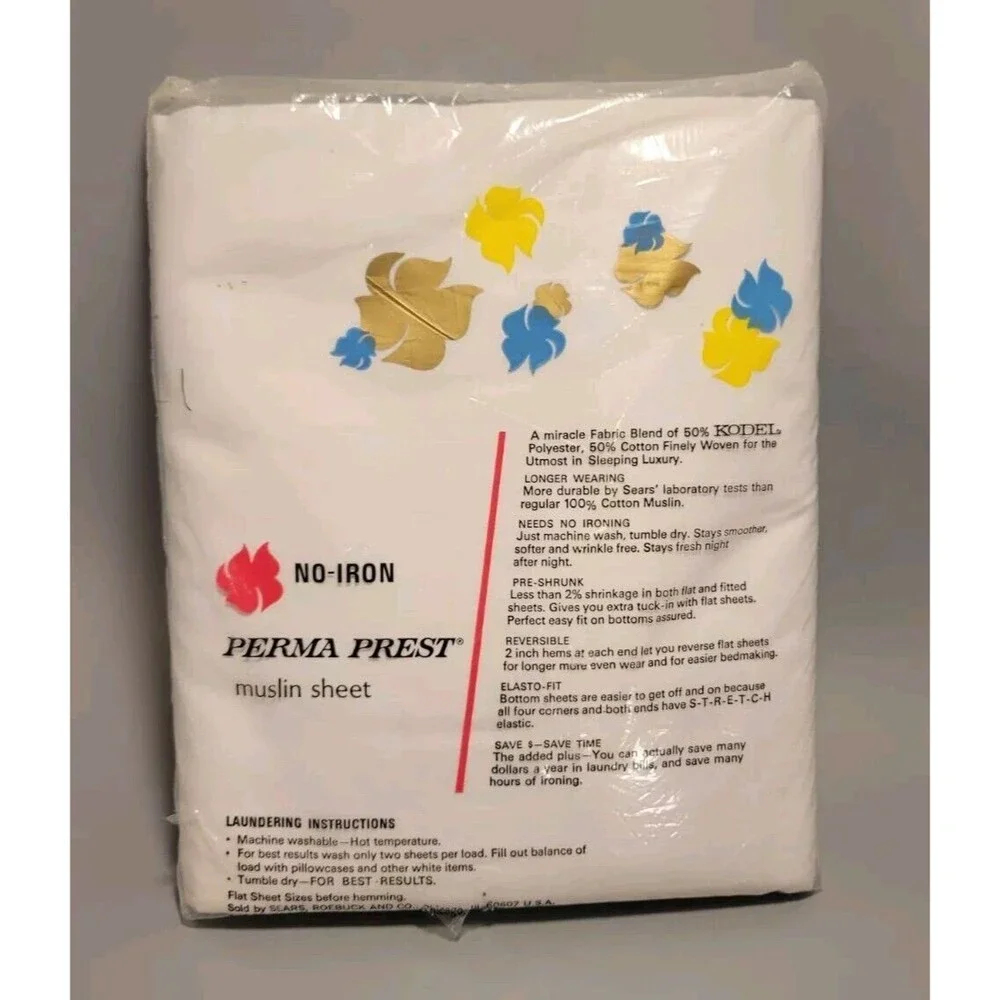NEW Old Stock Full Flat Sheet SEARS Solid White Perma-Prest Muslin Sheet NOS